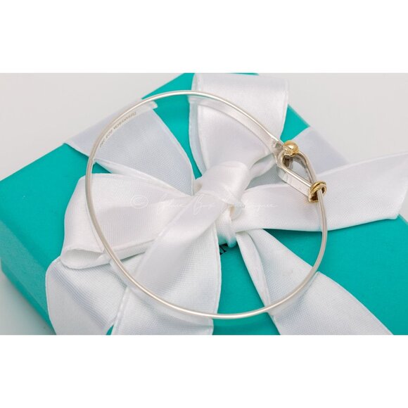 Tiffany & Co. Bracelet Vintage "Hook & Eye" Bangle 18K Gold & Sterling Silver 7” - Picture 3 of 6